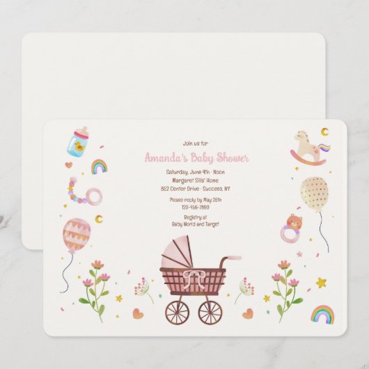 Invitation Douche vintage pour bébé (Devant / Derrière)