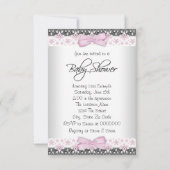 Invitation Douche vintage pour bébé rose et gris (Dos)