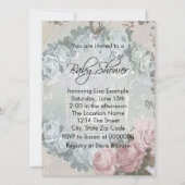 Invitation Douche vintage pour bébé rose et gris (Dos)