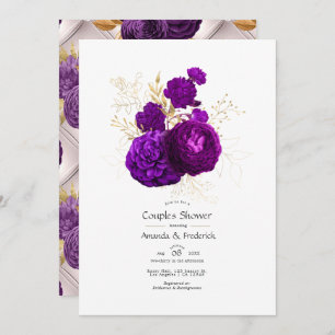 Invitation Douche vintage violet et or Floral Couples