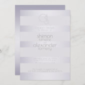Invitation Douche | Violet Argent Stripes Monogramme (Devant / Derrière)