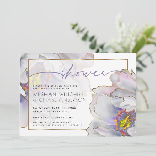 Invitation Douche violette en couple exotique (Debout devant)