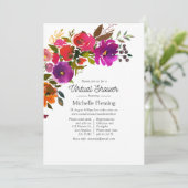 Invitation Douche virtuelle à fleurs violettes et orange (Debout devant)