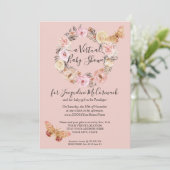 Invitation Douche virtuelle à papillon rose roux rose (Debout devant)