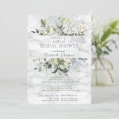 Invitation Douche virtuelle Dusty Blue Greenery Marble (Debout devant)