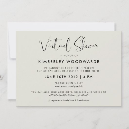 Invitation Douche virtuelle élégante et moderne (Devant)