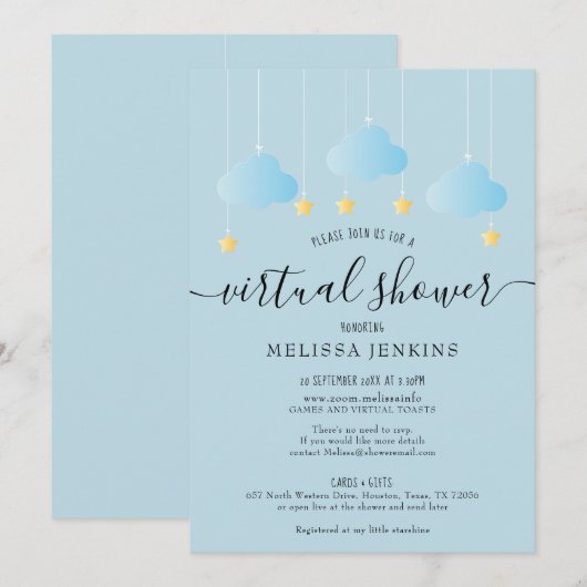 Invitation Douche virtuelle en ligne par la poste (Devant / Derrière)