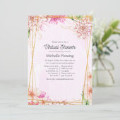 Invitation Douche virtuelle Géométrique Florale Rose & Or (Debout devant)