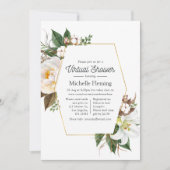 Invitation Douche virtuelle Gold & White Floral (Devant)