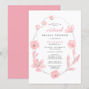 Invitation Douche virtuelle nuptiale   Aquarelle rose