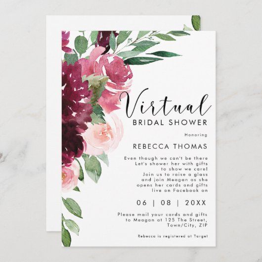 Invitation douche virtuelle par le courrier florals douche nu (Devant / Derrière)