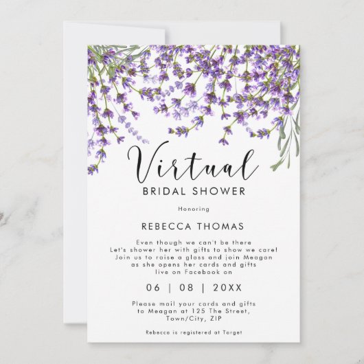 Invitation douche virtuelle par mail lavender nuptiale (Devant)