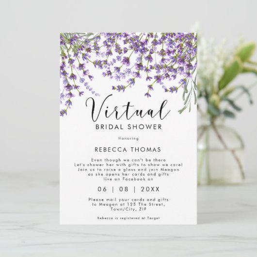Invitation douche virtuelle par mail lavender nuptiale (Debout devant)