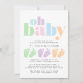 Invitation Douche virtuelle Pieds bébé Pastel Typographie mod (Devant)