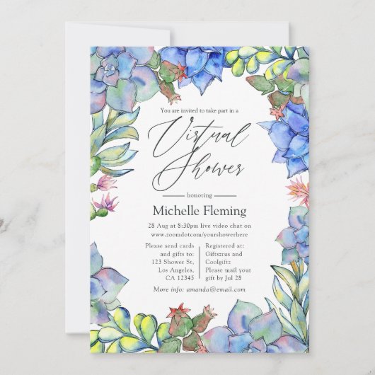 Invitation Douche virtuelle Plante Succulente (Devant)