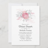 Invitation Douche virtuelle rose, argent et blanc Floral (Devant)