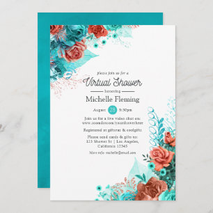 Invitation Douche virtuelle Turquoise et Coral Floral