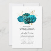 Invitation Douche virtuelle Turquoise et Gold Floral (Devant)