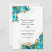 Invitation Douche virtuelle vintage Turquoise et Gold (Devant)