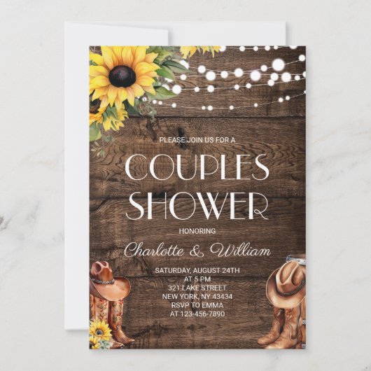 Invitation Douche Western Couples Tournesol (Devant)