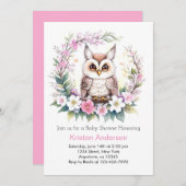 Invitation Douche Whimsical de Chouette pour fille de bébé. (Devant / Derrière)