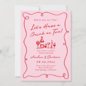 Invitation Douche Whimsical Main Tirée rose & Couple Rouge (Devant)