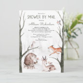 Invitation Douche Woodland par mail forêt amis baby shower (Debout devant)