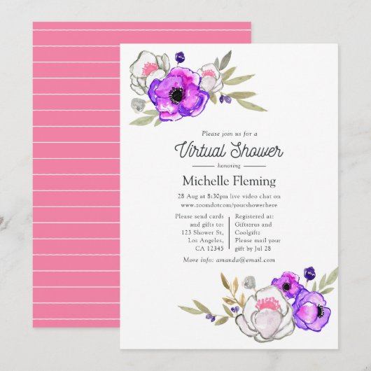 Invitation Douchez Florale de Printemps Virtuelle (Devant / Derrière)