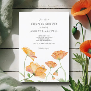 Invitation Douchez les couples Orange Floral Aquarelle Coquel
