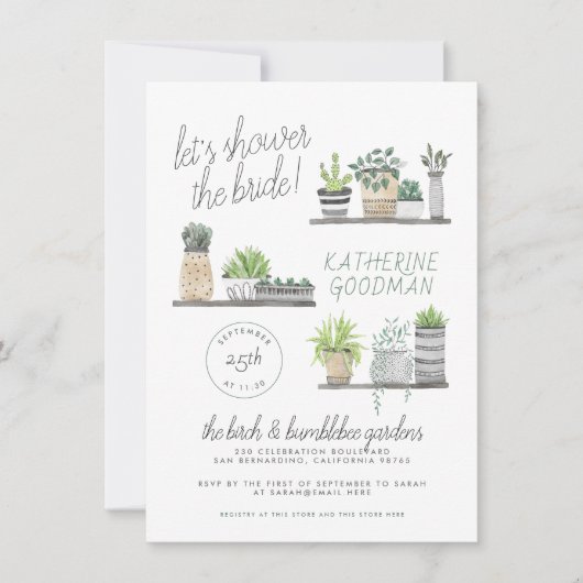 Invitation Douchons l'épouse | Boho Houseplants modernes (Devant)