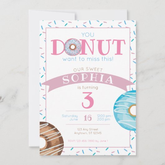 Invitation Doughnut de beigne douce arrose l'invitation d'ann (Devant)
