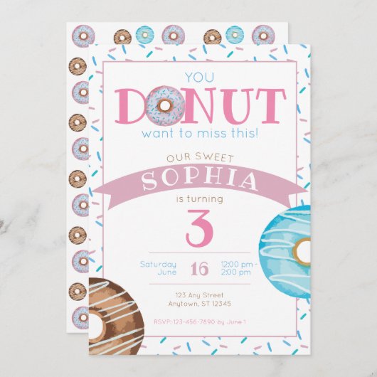 Invitation Doughnut de beigne douce arrose l'invitation d'ann (Devant / Derrière)