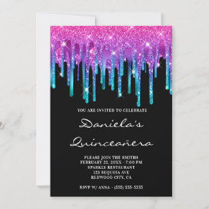 Invitation Douille Turquoise brillante rose brillant noire Qu