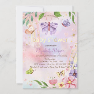 Invitation Douleurs Papillons Fleurs Arc-en-ciel Baby Shower
