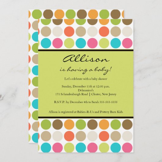 Invitation DOULEURS VERT Bébé ou douche pour garçon (Devant / Derrière)