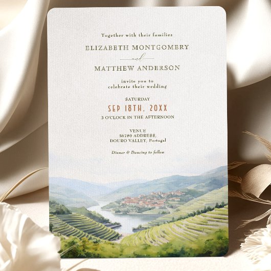 Invitation DOURO Valley Portugal Mariage Aquarelle Paysage