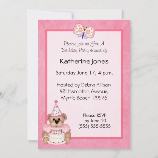 Invitation d'ours d'anniversaire (Devant)
