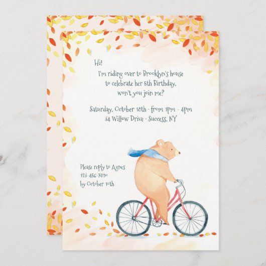 Invitation d'ours d'automne (Devant / Derrière)