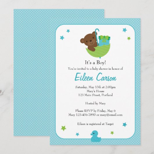 Invitation d'ours de nounours (Devant / Derrière)