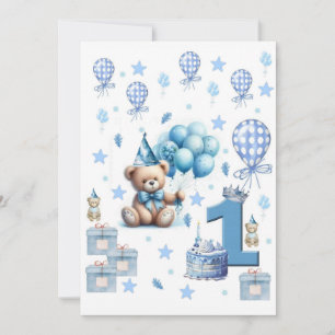 Invitation d'ours en peluche bleu pour garçon pour