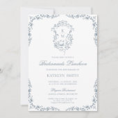 Invitation Douteux Bleu Vintage Crest Bridesmaids déjeuner (Devant)