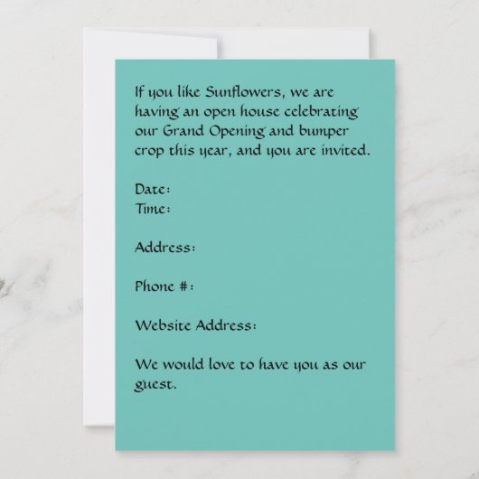 Invitation d'ouverture de la ferme de tournesol (Dos)