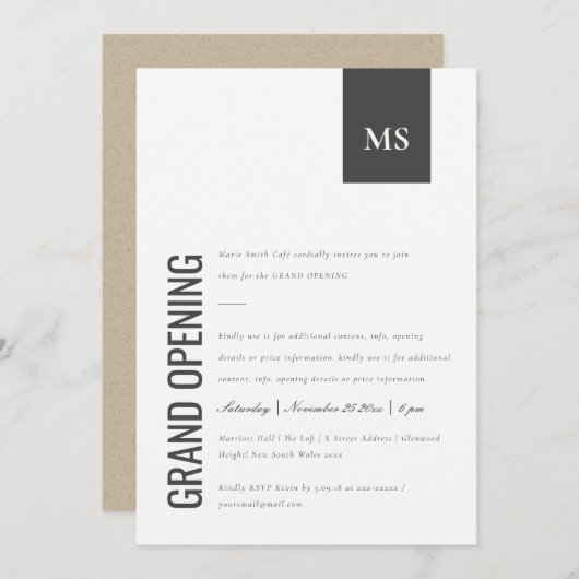 Invitation d'ouverture de Monogramme d'entreprise  (Devant / Derrière)