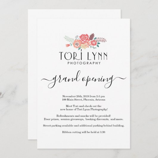 Invitation d'ouverture d'entreprise - Ajouter un l (Devant / Derrière)