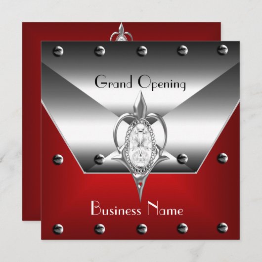 Invitation d'ouverture d'entreprise rouge Silver D (Devant / Derrière)