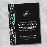 Invitation d'ouverture du Logo Business<br><div class="desc">Une invitation ludique mais simple en noir et blanc pour une grande ouverture d'entreprise ou un événement de lancement de marque ou de produit. Ajoutez votre propre logo en haut pour lui donner votre marque. Un mignon point noir et blanc et un motif rayé sur le côté pour un accent...</div>