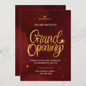 Invitation d'ouverture Elegant Rouge et Or (Devant / Derrière)