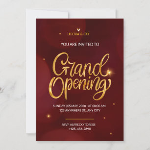 Invitation d'ouverture Elegant Rouge et Or