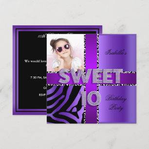 Invitation Doux 10 10e Anniversaire Zèbre Vache Violet Noir