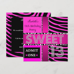 Invitation Doux 13 13e Anniversaire Zèbre Vache Rose Chaud No